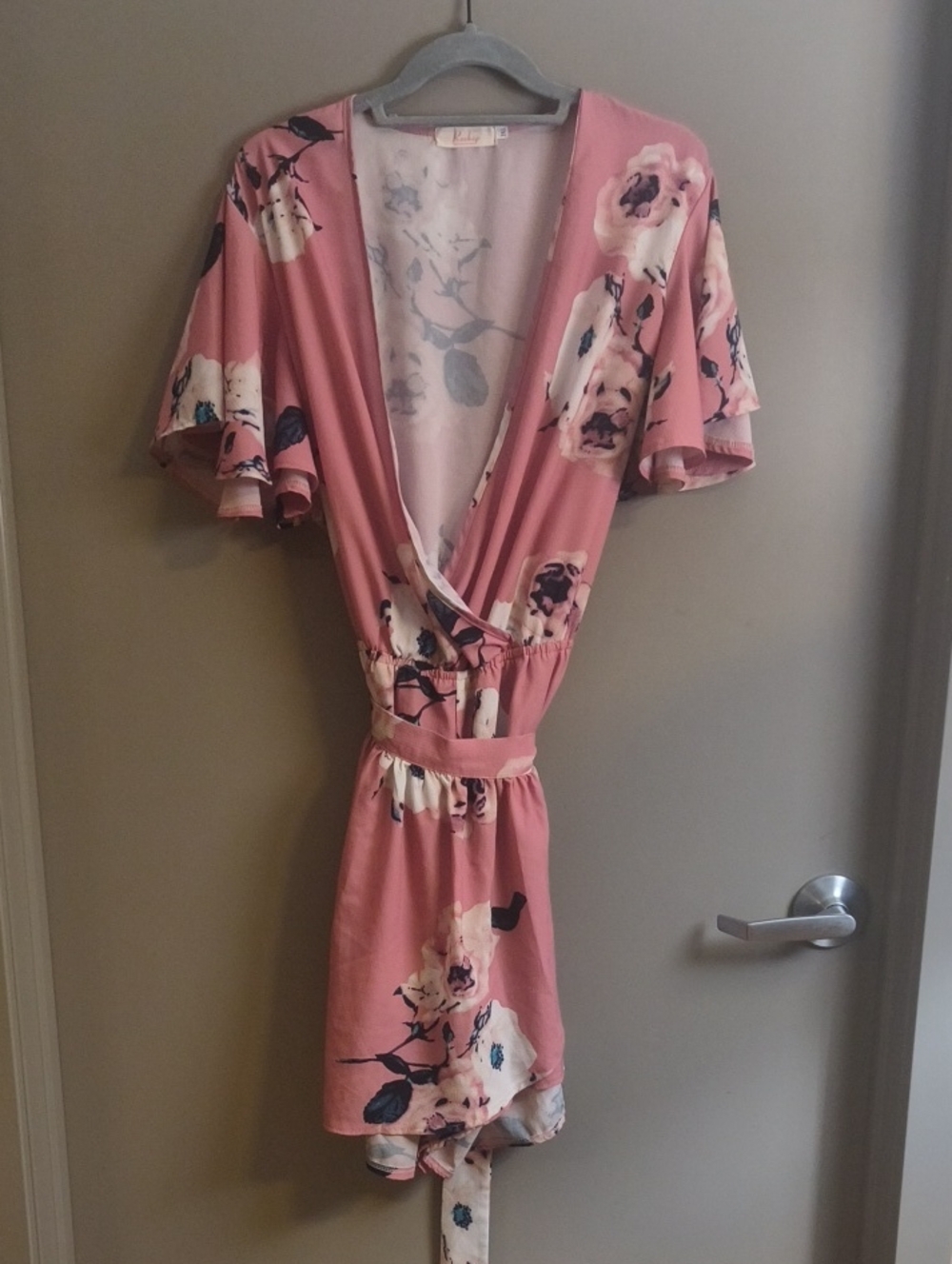 Flutter Sleeve Pink Floral Wrap Robe